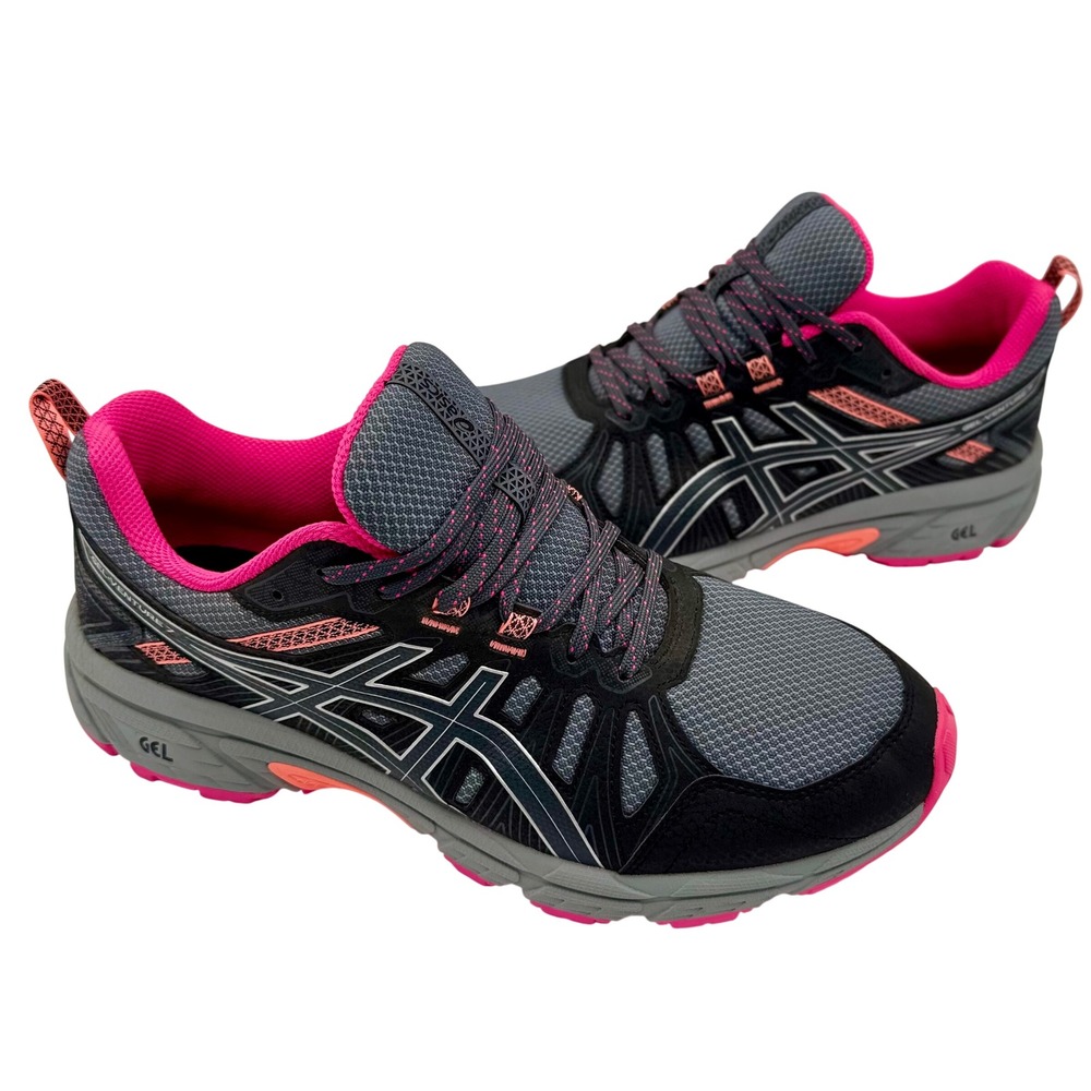 ASICS Gel-Venture 7 Trail Running Shoes Women 11 Wide Gray Pink 1012A477 Comfort